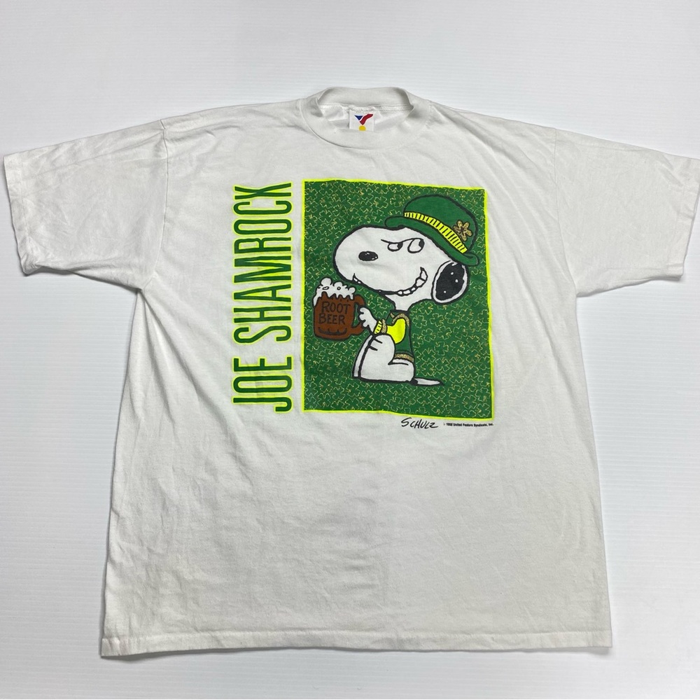 Vintage Snoopy St Patricks Day Joe Shamrock USA Made White Graphic T-Shirt sz XL